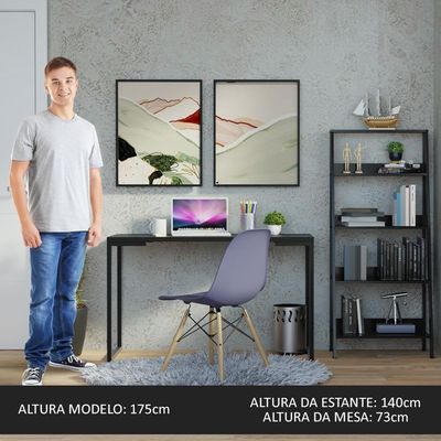 Kit Escritório Home Office + Mesa + Estante Escada Preto