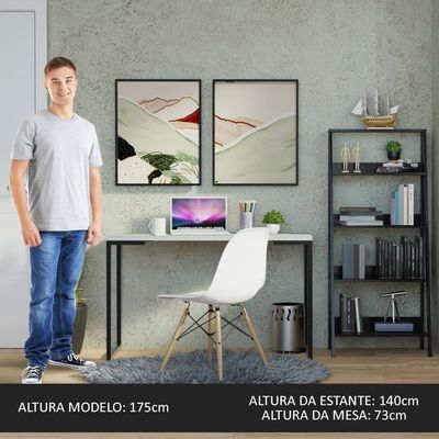 Kit Escritório Home Office + Mesa + Estante Escada/cinza