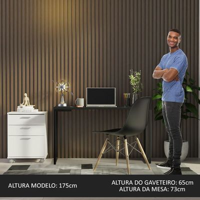 Kit Escritório+Mesa+Gaveteiro Madesa Branco/preto
