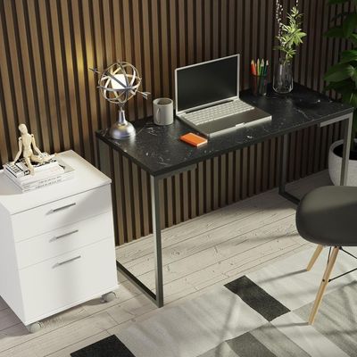 Kit Escritório+Mesa+Gaveteiro Madesa Branco/preto