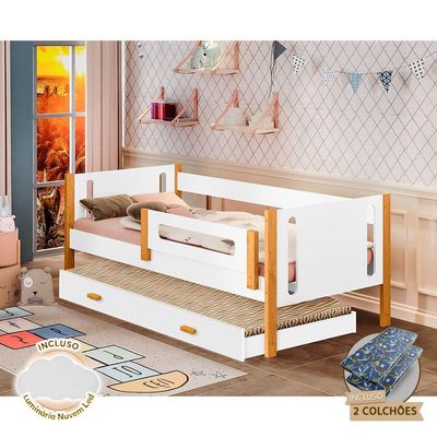 Bicama Infantil E Colchões Mirela Branca/amêndoa Branco