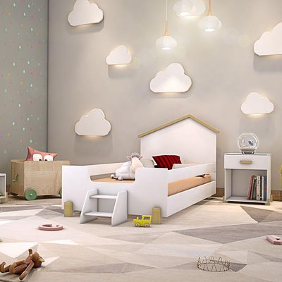 Cama Infantil Com Escadinha Branca E Natural Branco