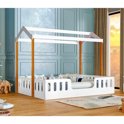 Cama Casal Casinha Montessoriana Branco/mel Branco