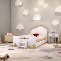 Cama Infantil Com Escadinha Branca E Natural Branco