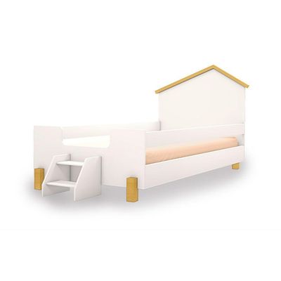 Cama Infantil C/ Colchão E Escadinha Branca E Natural