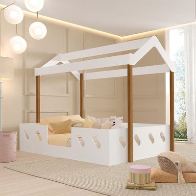 Cama Casinha Infantil Montessoriana Isa Branca E Mel Branco