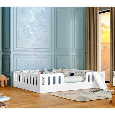 Cama Infantil Casal Branca Com Escorregador Branco
