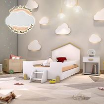 Cama Infantil Com Escadinha Branca E Natural Branco