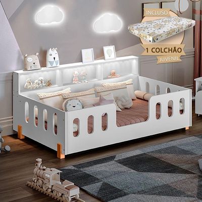 Cama Infantil C/ Colchão E Nicho Branca Branco