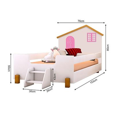 Cama Infantil Juvenil Rosa Branca E Amêndoa Branco