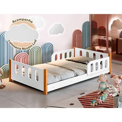 Cama Infantil Juvenil Camila Branca Luminária Led Branco
