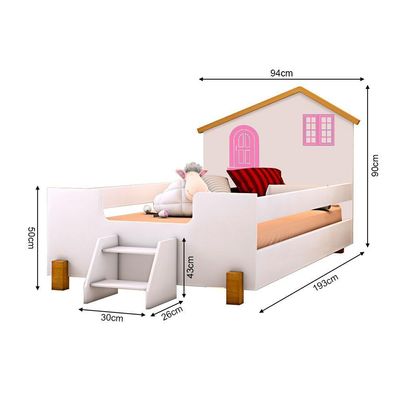 Cama Infantil Solteiro Belissima Rosa Branca E Mel Branco