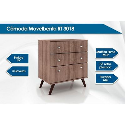 Cômoda Infantil Rt 3018 C/ 3 Gavetas Rustico - Movelbento