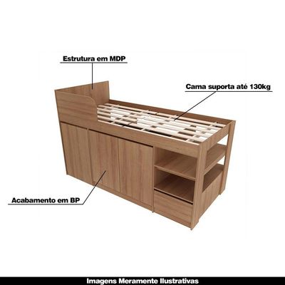 Cama Infantil Juvenil Multifuncional Cm8021 Mdp Amêndoa G69 - Gran Belo