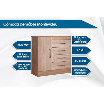 Cômoda Infantil Montevideu C/ 1 Porta E 4 Gavetas Amêndola - Demóbile