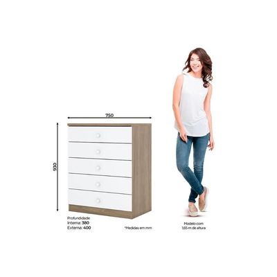 Cômoda Bebê Bala De Menta 5 Gavetas Branco - Henn
