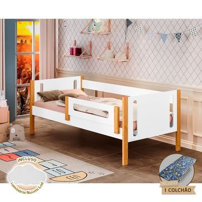 Cama Infantil Com Colchão Mirela Branco/mel Branco