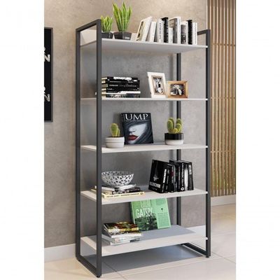 Conjunto Mesa Minimalista E Estante ártemis Branco Preto