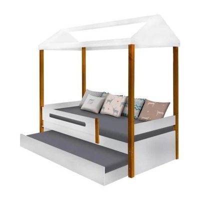 Cama Solteiro Sara Branca Mel Com Cama Auxiliar