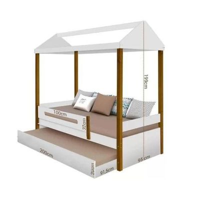 Cama Solteiro Sara Branca Mel Com Cama Auxiliar