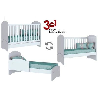 Berço / Mini Cama Infantil Bala De Menta 3 Em 1 (2 Un) Rústico/branco - Henn