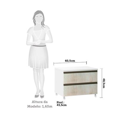 Mesa De Cabeceira 2 Gavetas 60,5cm Branco C/Legno Crema