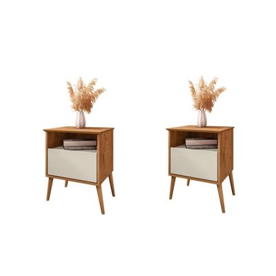 Conjunto De Mesa De Cabeceira Moreira Naturalle Off White