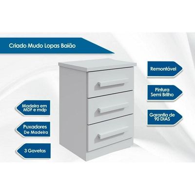 Mesa Cabeceira Baião C/ 3 Gavetas Branco - Lopas