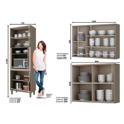 Kit De Cozinha Completa 3 Peças Connect (2 Armários + 1 Paneleiro) Cpt15 Duna/cristal - Henn