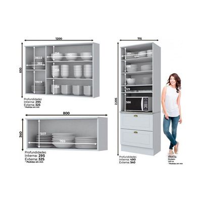 Kit De Cozinha Modulada 3 Peças Americana (2 Armários + 1 Paneleiro) Cpt05 Branco - Henn