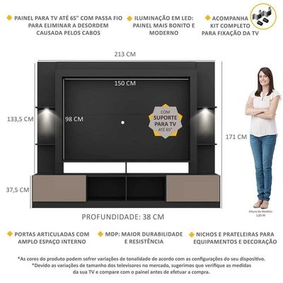 Estante Com Suporte Tv 65" E Leds Berlim Multimóveis V3384