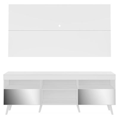 Rack Com Painel Tv 65" Retrô Com Espelho Multimóveis V3138