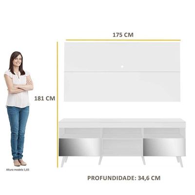 Rack Com Painel Tv 65" Retrô Com Espelho Multimóveis V3138