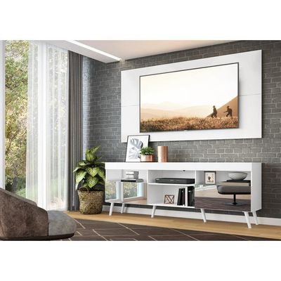 Rack Com Painel Tv 65" Retrô Com Espelho Multimóveis V3138
