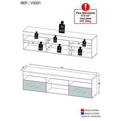 Rack Tv 65" Suspenso Espelho 2 Portas Multimóveis V3331