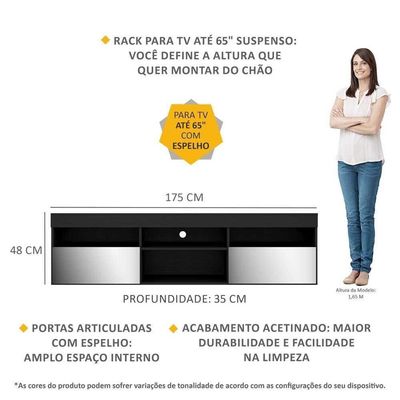 Rack Tv 65" Suspenso Espelho 2 Portas Multimóveis V3331