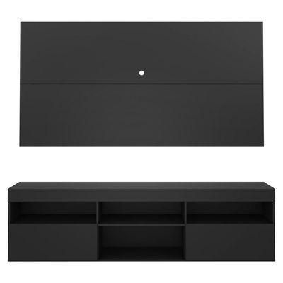 Rack Com Painel E Suporte Tv 65" Multimóveis V3112 Preto