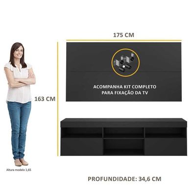 Rack Com Painel E Suporte Tv 65" Multimóveis V3112 Preto