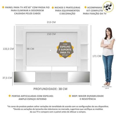 Estante Com Suporte Tv 65" C/ Espelho Oslo Multimóveis V3382