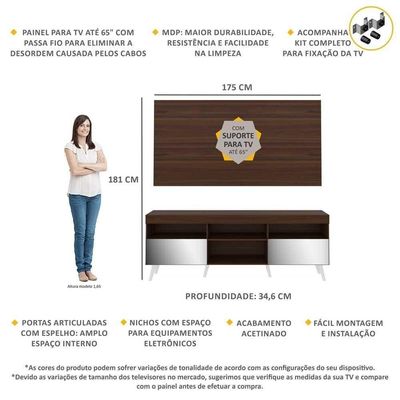 Rack Com Painel E Suporte Tv 65" C/ Espelho MultimóveisV3142