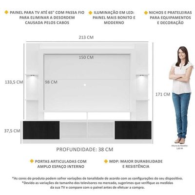 Estante Tv 65" Com Leds Berlim MultimóveisV3392 Branca/Preta