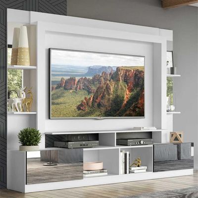 Estante Tv 65" Com Espelho Multimóveis V3389 Branca/Preta