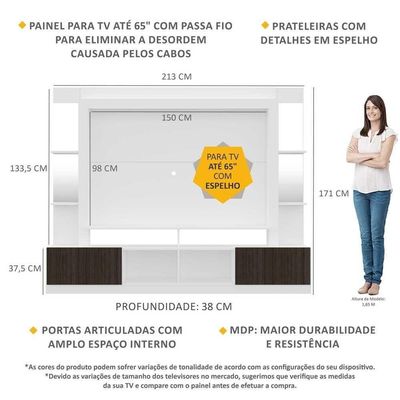 Estante Tv 65" Prateleiras C/ Espelho Oslo Multimóveis V3393