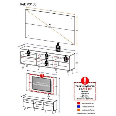 Rack Com Painel Tv 65" Retrô Flórida Multimóveis V3133 Preto