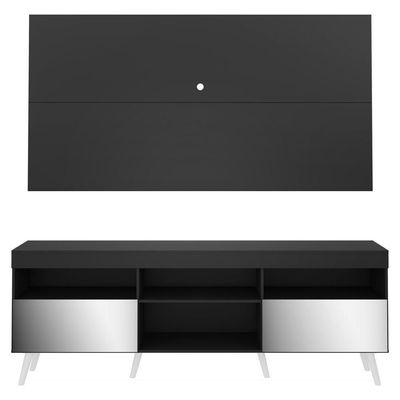 Rack Com Painel Tv 65" Retrô Com Espelho Multimóveis V3138