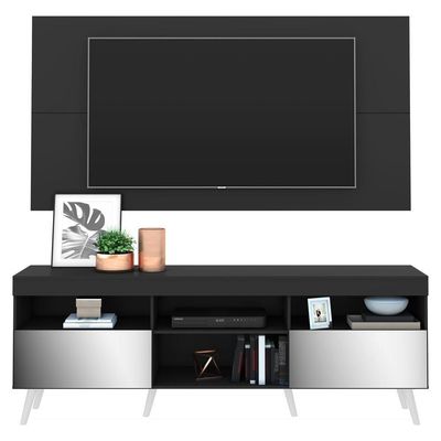 Rack Com Painel Tv 65" Retrô Com Espelho Multimóveis V3138