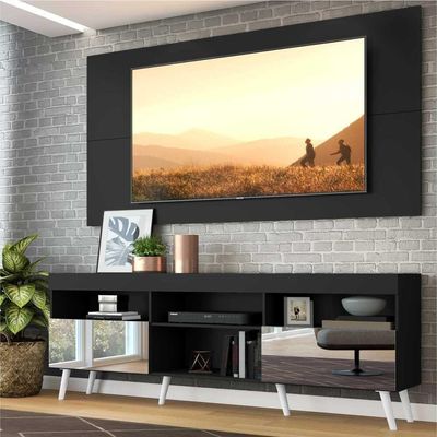 Rack Com Painel Tv 65" Retrô Com Espelho Multimóveis V3138