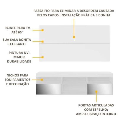Rack Com Painel Tv 65" E Espelho Multimóveis V3137 Branco