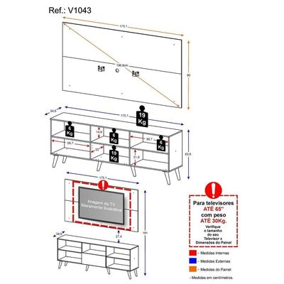 Rack Com Painel E Suporte Tv 65" Retrô Multimóveis V1043