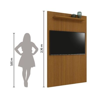 Painel Para Tv Até 55" Ripado Com Prateleira 1,35m Cedro EDN